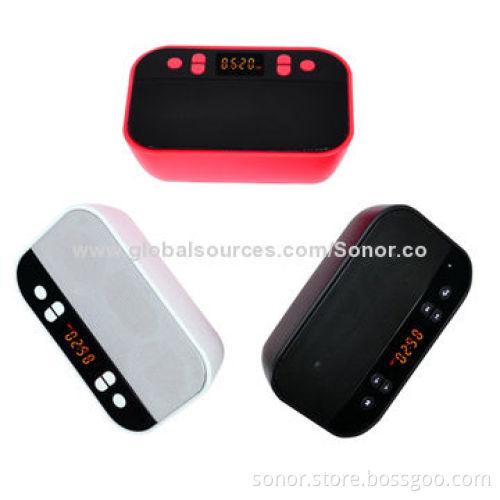 Bluetooth Speakers for Smartphones, Built-in Li-ion Battery, FM, Alarm Clock/Time/LED, 6W RMSNew